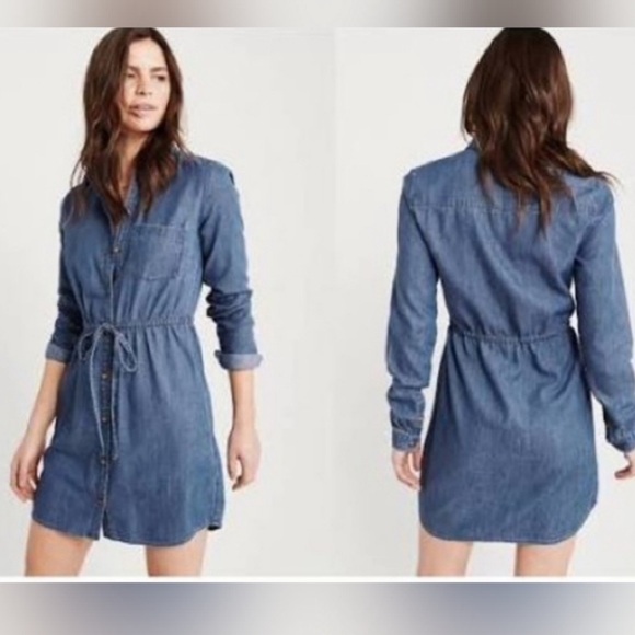 Abercrombie & Fitch Dresses & Skirts - Abercrombie & Fitch- Chambray Utility Full Button Up Belted Dress- Size L TALL